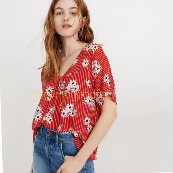 MADEWELL Rhyme Short Sleeve Floral Retro Blouse in Daisy Society EUC sz S - Picture 2 of 11